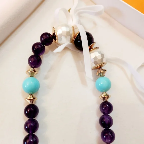 Daniel Espinosa Beautiful Mulit Stone Necklace Tourquiose Amethyst Pearl NIB
